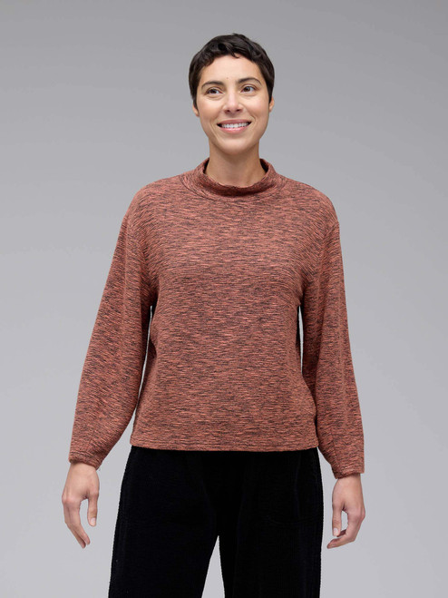 Cut Loose Crimped Fabric Mock Neck Top
