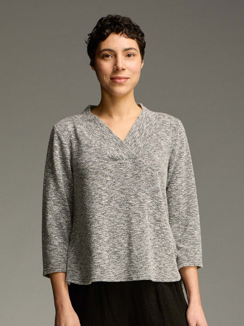 Cut Loose Crimped Fabric Shawl Collar Top