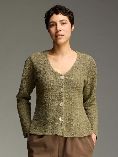 Cut Loose Texture Sweater Knit Puff Slv Cardigan