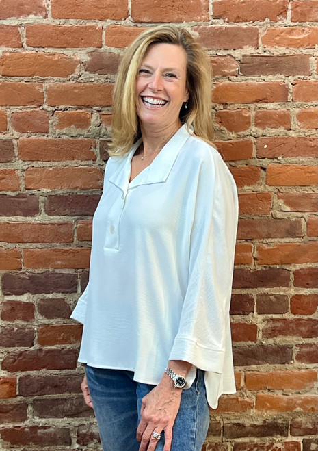 Shana White Airflow Henley Blouse