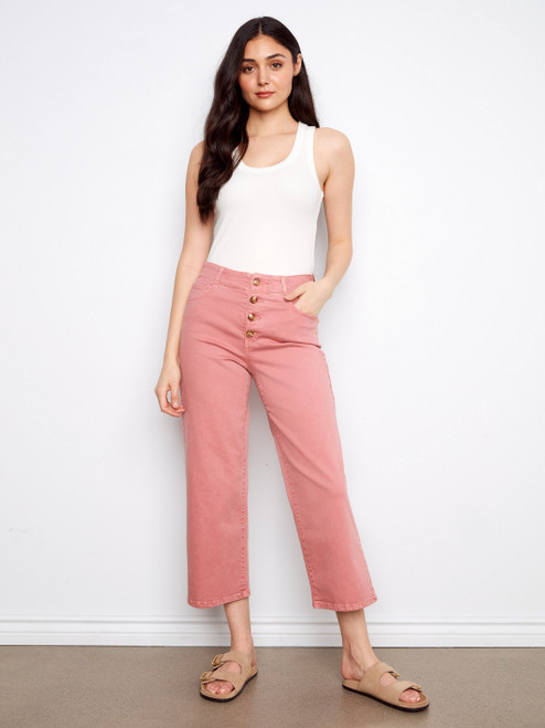 Charlie B Carnation Button Front Twill Crop
