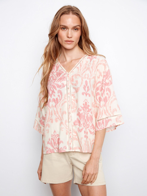 Charlie B Soft Pink Crochet Trim Top