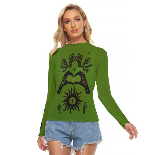Anita Bradley Green Celestial & Yoga Hands Mesh Top