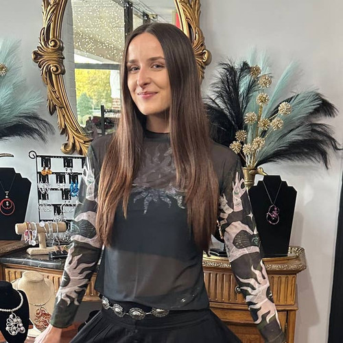 Anita Bradley Black Sun & Yoga Hands Mesh Top