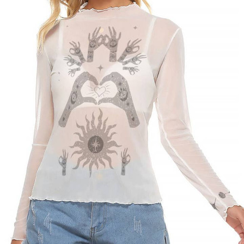 Anita Bradley White Celestial & Yoga Hands Mesh Top