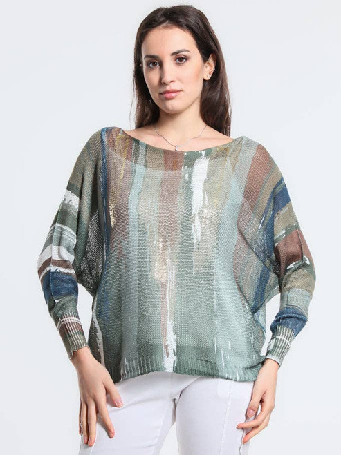 TINA Stephens Vertical Brush Army with Gold Batwing Sweater