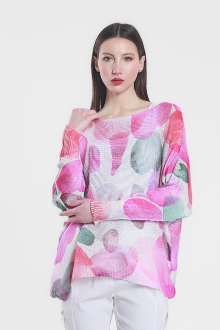 TINA Stephens Washed Dots Pink Batwing Sweater