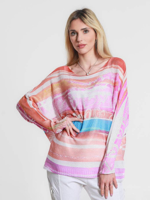 TINA Stephens Lines & Hearts Batwing Sweater