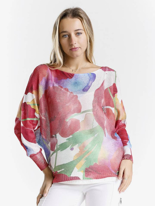 TINA Stephens Garden Poppies Batwing Sweater