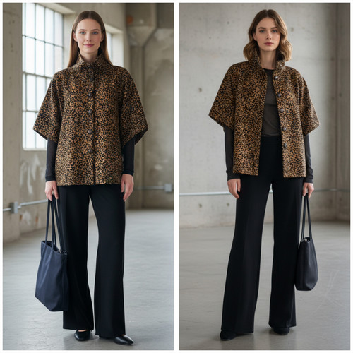 Nally & Millie Printed Leopard Fleece Poncho