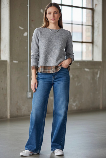 Nally & Millie Brushed Printed Contrast Top