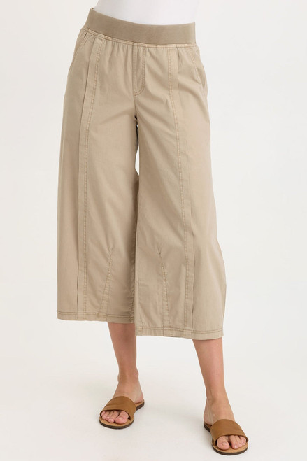 XCVI Taupe Stretch Poplin Barrel Crop