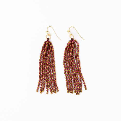 Ink + Alloy Garnet & Gold Game Day Tassel Seed Bead Earrings