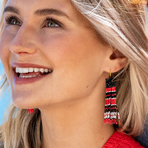 Ink + Alloy Red & Black Game Day Beaded Fringe Earrings