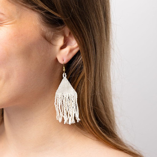 Ink + Alloy Cream Beaded Fringe Earrings