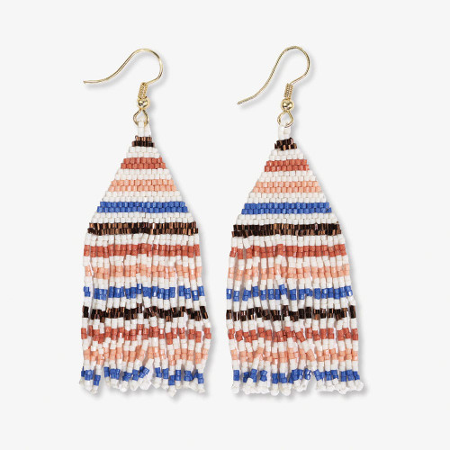 Ink + Alloy Rust & Lapis Stripes Beaded Fringe Earrings