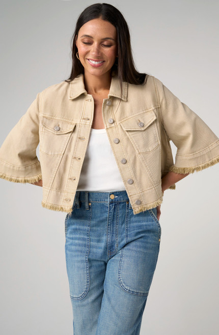 Liverpool Khaki Cotton Modal Frayed Flounce Jacket