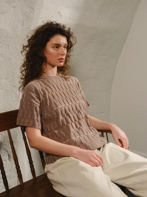 The Endery Pebble Wiggle Stripe Knit Grid Tee