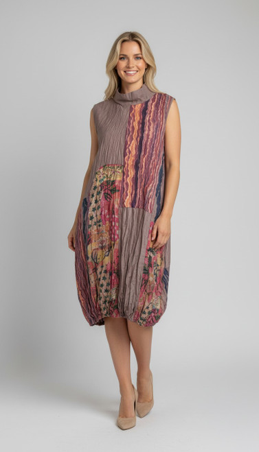 Shana Mauve Crushed Patchwork Mock Dress