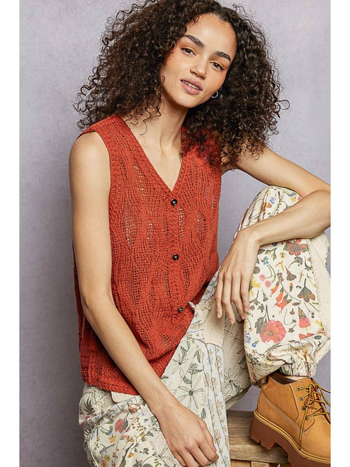 POL Ginger Cotton Crochet Vest