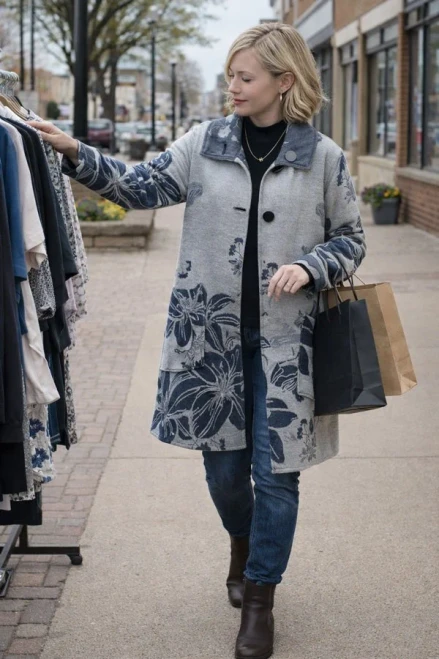 Winding River Navy & White Wild Lilies Reversible Coat