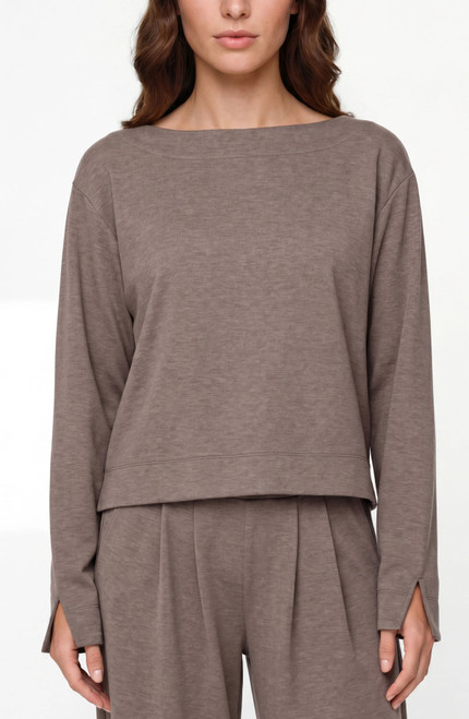 Liverpool Heather Taupe Knit Boat Neck Top