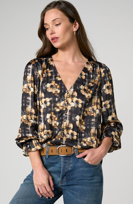 Liverpool Gold Floral Shirred Blouse