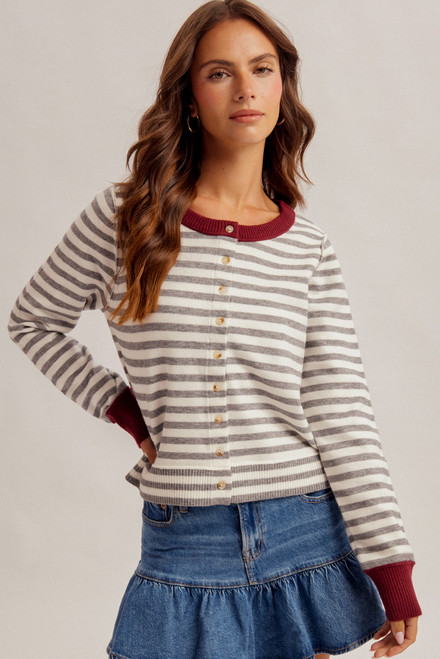 Hem & Thread Heather Grey Stripe Cardigan