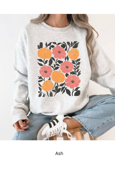 Refinery Flowers & Pumpkins Fall Sweatshirt