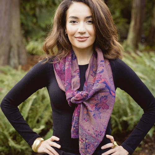 In Style Purple Paisley Merino Wool Scarf
