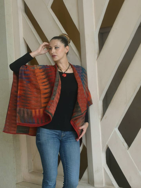 In Style Morocco Red Merino Wool Poncho