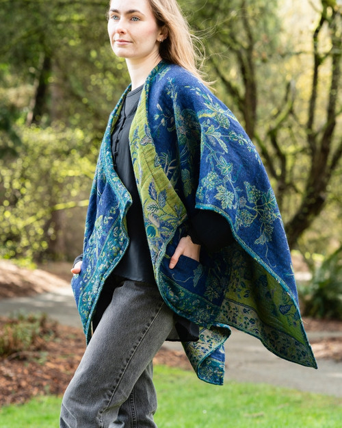 In Style Peacock Forest Merino Wool Poncho