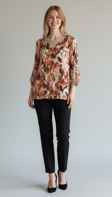 Shana Rusty Floral Crinkle Pocket Top