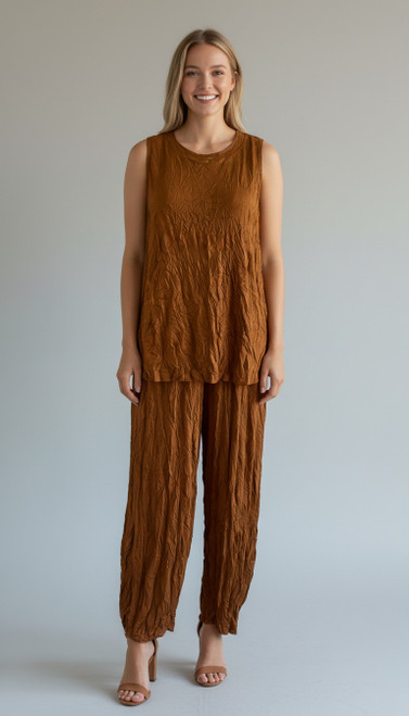 Shana Copper Crinkle Sleeveless Top