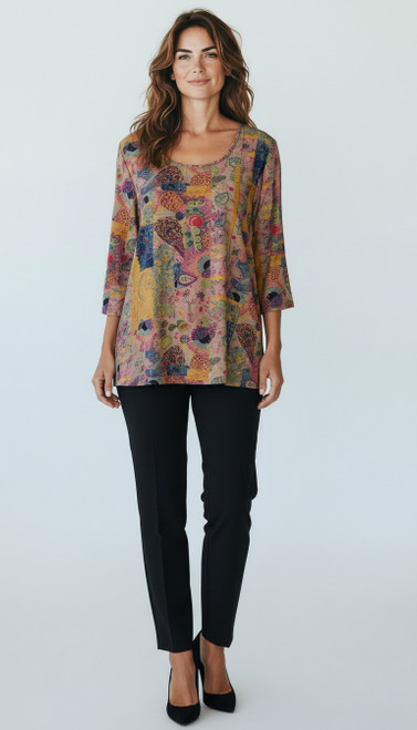 Shana Jumbled Abstract Print Top