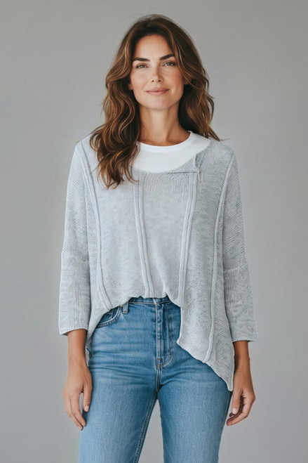Tempo Paris Silver Cotton Uneven Hem Sweater
