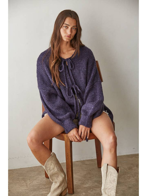 By Together Navy Tie Front Cardigan