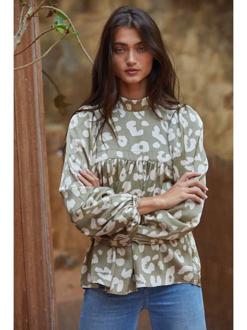 By Together Olive Satin Mock Neck Blouse