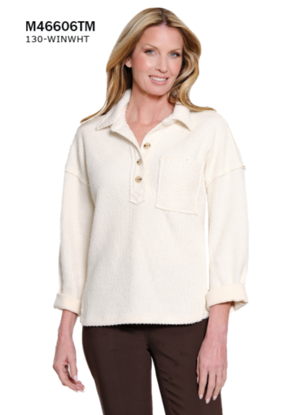 Multiples Ivory Textured Henley Top