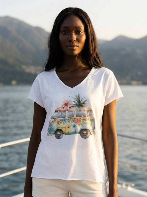 LOOWIE Italian One Size Floral Van Cotton Tee