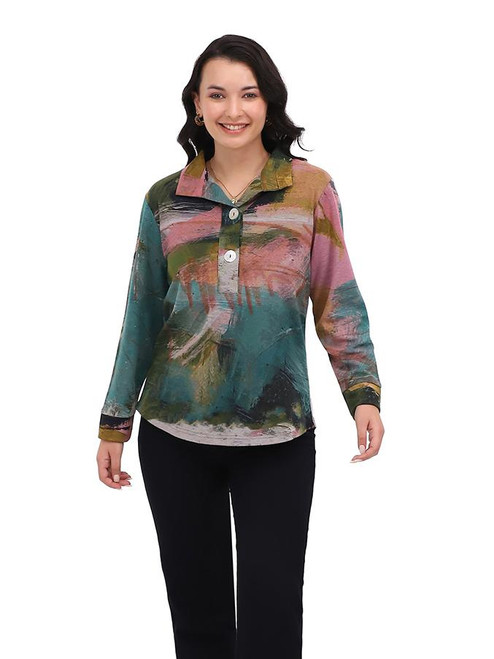 Parsley & Sage Teal Wash Henley Top