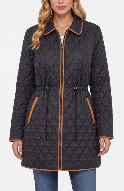 Liverpool Black Quilted Cinch Waist Coat