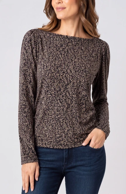 Liverpool Shirred Shoulder Knit Top
