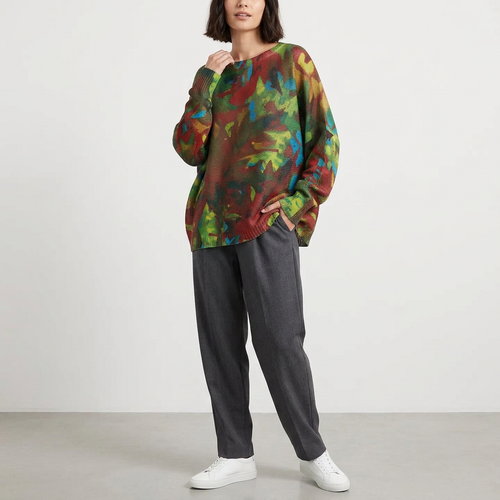 LOOWIE Rust Green Brushstroke Printed Sweater