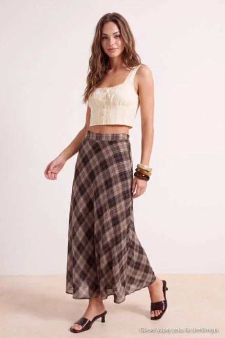 Noa Maison Plaid Cotton Maxi Skirt