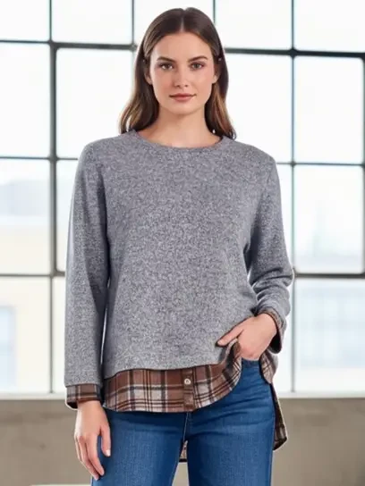 Nally & Millie Brushed Contrast Twofer Top
