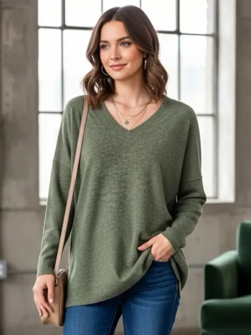 Nally & Millie V-Neck Side Slit Top
