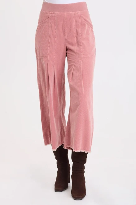 XCVI Dusty Rose Cotton Corduroy Pleated Crop Pant