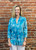 Shana Teal Floral Crinkle Front Pleat Top