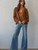 By Together Camel Peplum Lace Trim Top